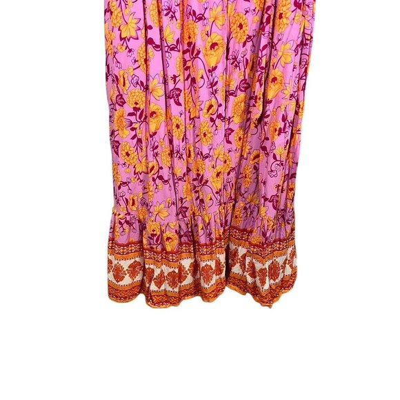 Retro Floral Wrap Maxi Dress XL Pink Boho Western Preppy Chic Colorful Feminine - Picture 6 of 12